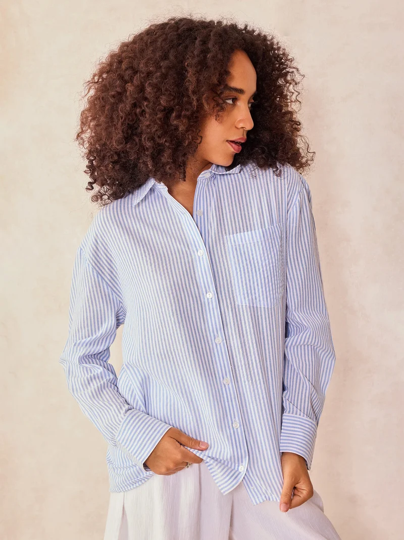 OUTZIDR Blue Oversized Stripe Shirt